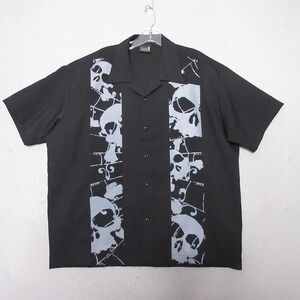 Vintage Steady‎ Last Call Shirt Men XL Black Skull Bowling Rockabilly USA Y2K